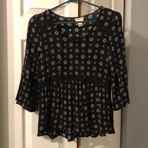 Black lace up peasant blouse